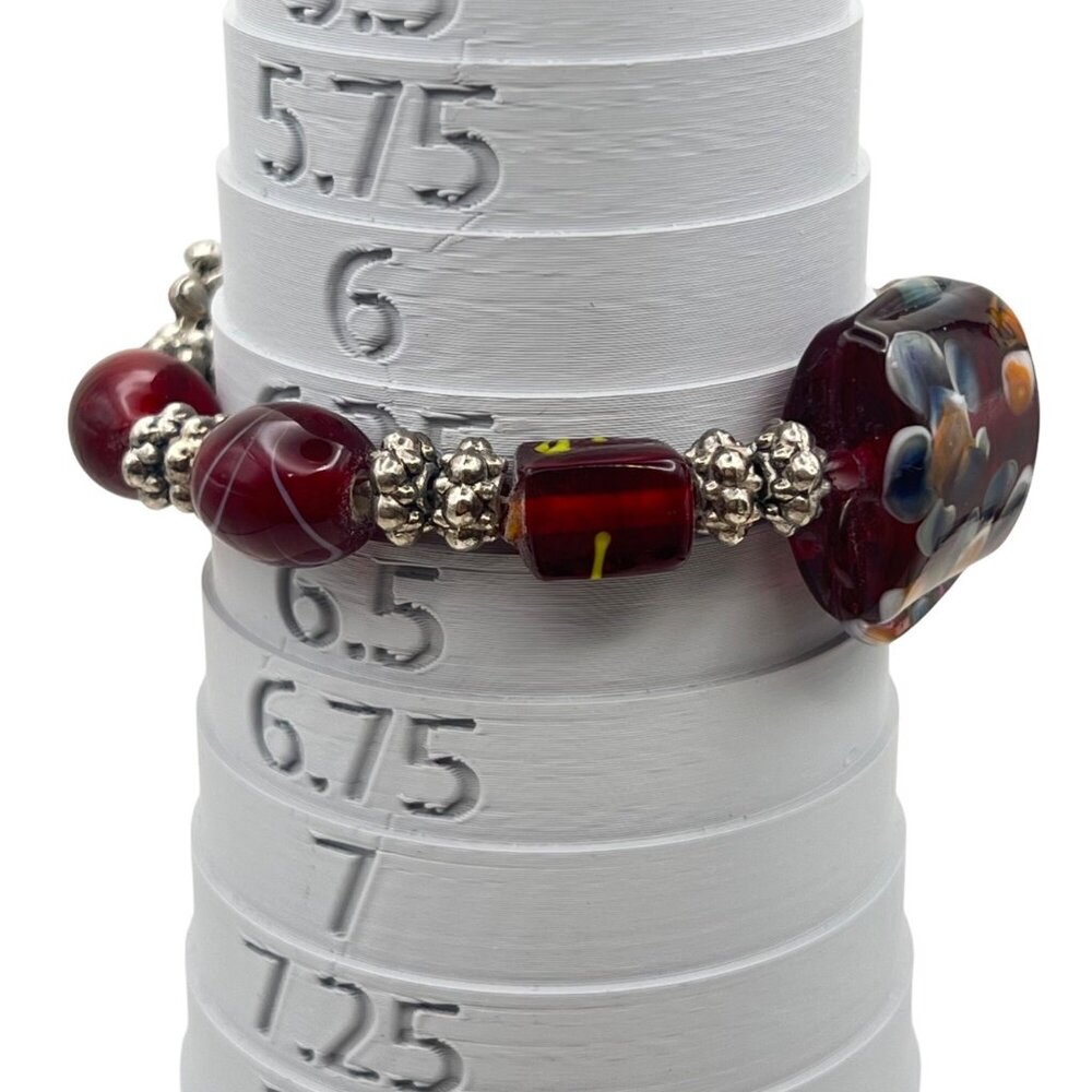 Handcrafted Glass Beads Bracelet Silver-Tone Accents Toggle Clasp Floral 6.25" - Picture 8 of 11